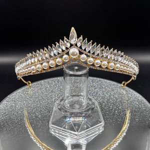 Pearl and Crystal Wedding Tiara, Gold Bridal Headdress TT1013