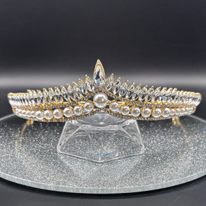 Pearl and Crystal Wedding Tiara, Gold Bridal Headdress TT1013