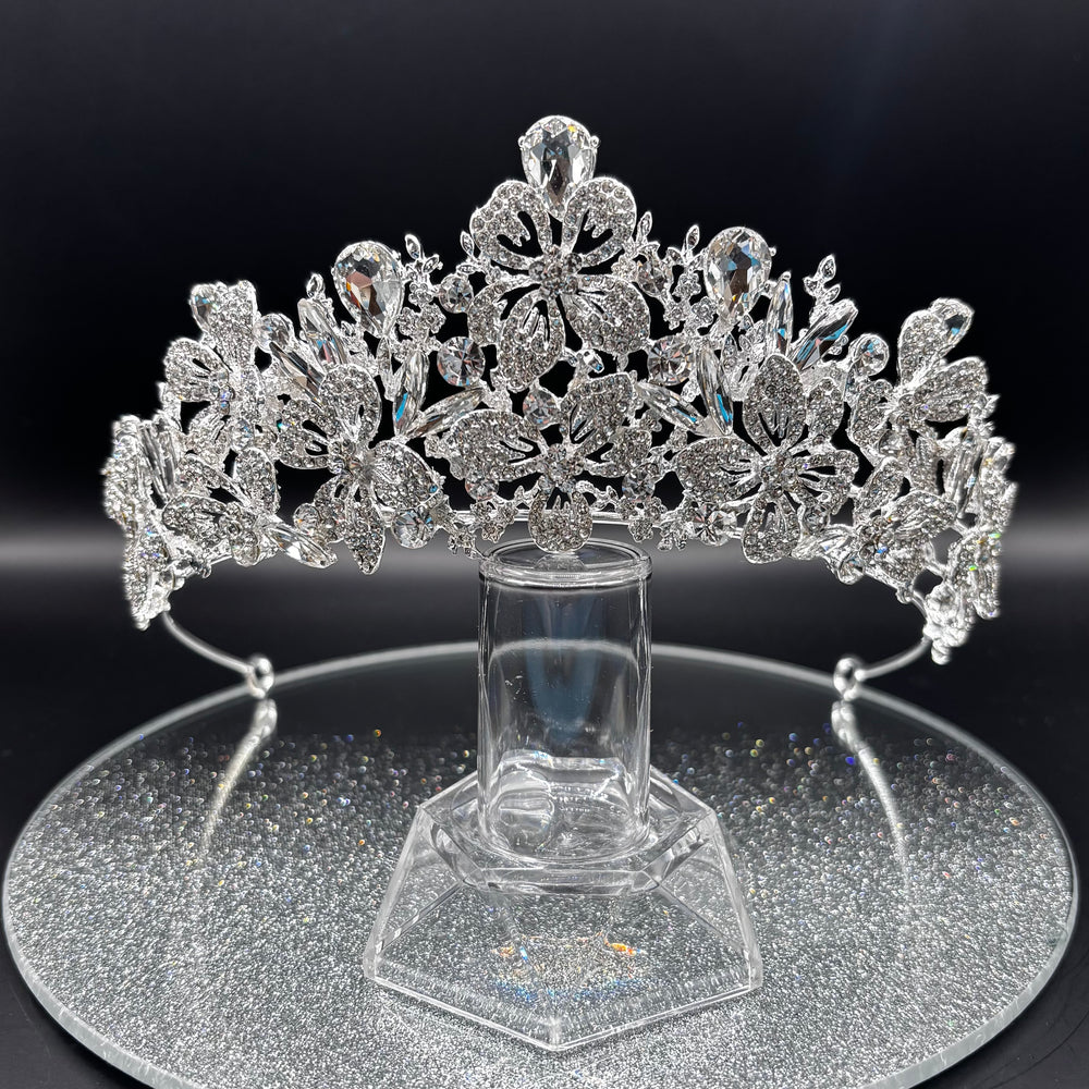 Silver Crystal Wedding Tiara, Bridal Headdress TT1011