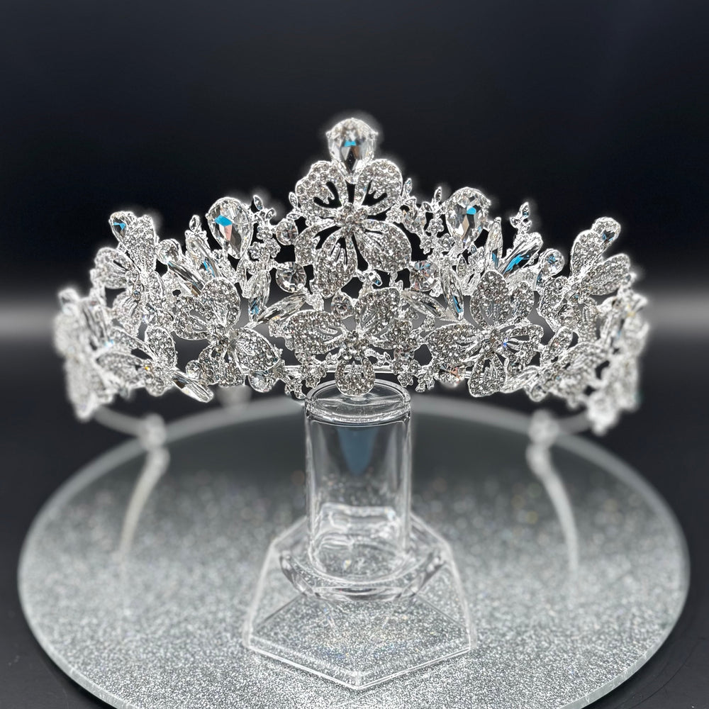 Silver Crystal Wedding Tiara, Bridal Headdress TT1011