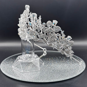 Silver Crystal Wedding Tiara, Bridal Headdress TT1011