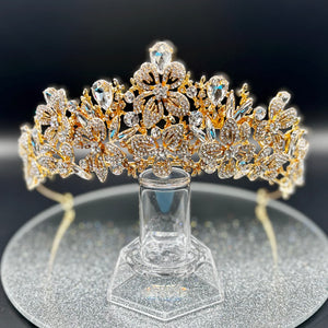 Gold Crystal Wedding Tiara, Bridal Headdress TT1010