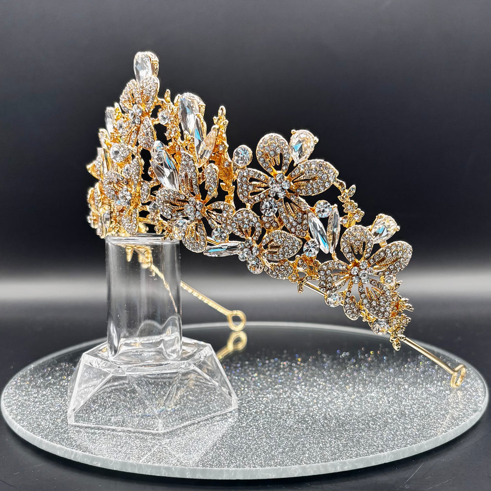 Gold Crystal Wedding Tiara, Bridal Headdress TT1010