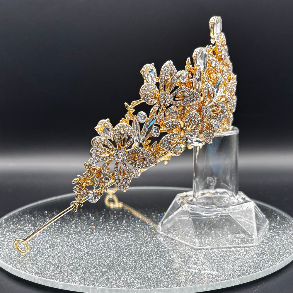 Gold Crystal Wedding Tiara, Bridal Headdress TT1010