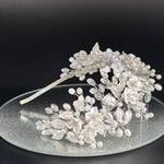 Floral Bridal Headband in Silver with Crystals & Pearls, TT1053