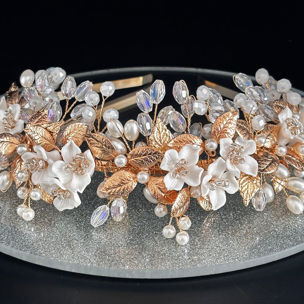 Floral Bridal Headband with Crystals & Pearls, TT1052