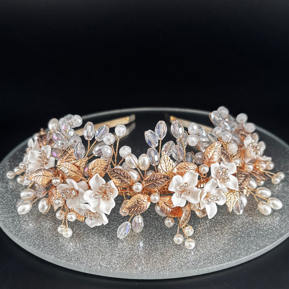 Floral Bridal Headband with Crystals & Pearls, TT1052