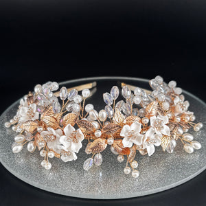 Floral Bridal Headband with Crystals & Pearls, TT1052