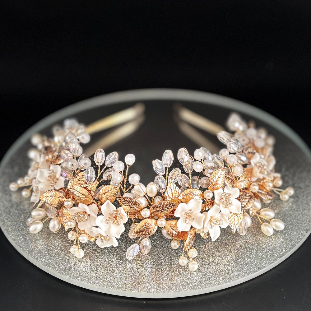 Floral Bridal Headband with Crystals & Pearls, TT1052