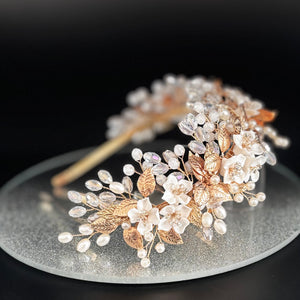 Floral Bridal Headband with Crystals & Pearls, TT1052