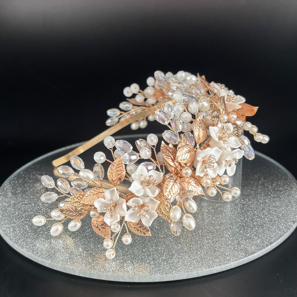 Floral Bridal Headband with Crystals & Pearls, TT1052