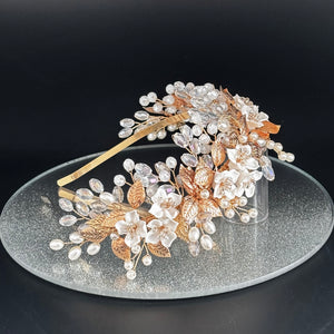 Floral Bridal Headband with Crystals & Pearls, TT1052