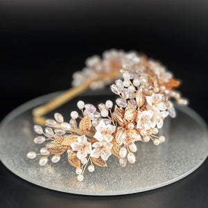 Floral Bridal Headband with Crystals & Pearls, TT1052