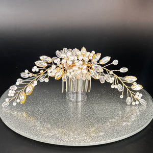 Gold Bridal Hair Comb with Crystals & Pearls TT1056