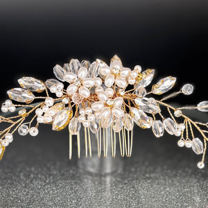 Gold Bridal Hair Comb with Crystals & Pearls TT1056