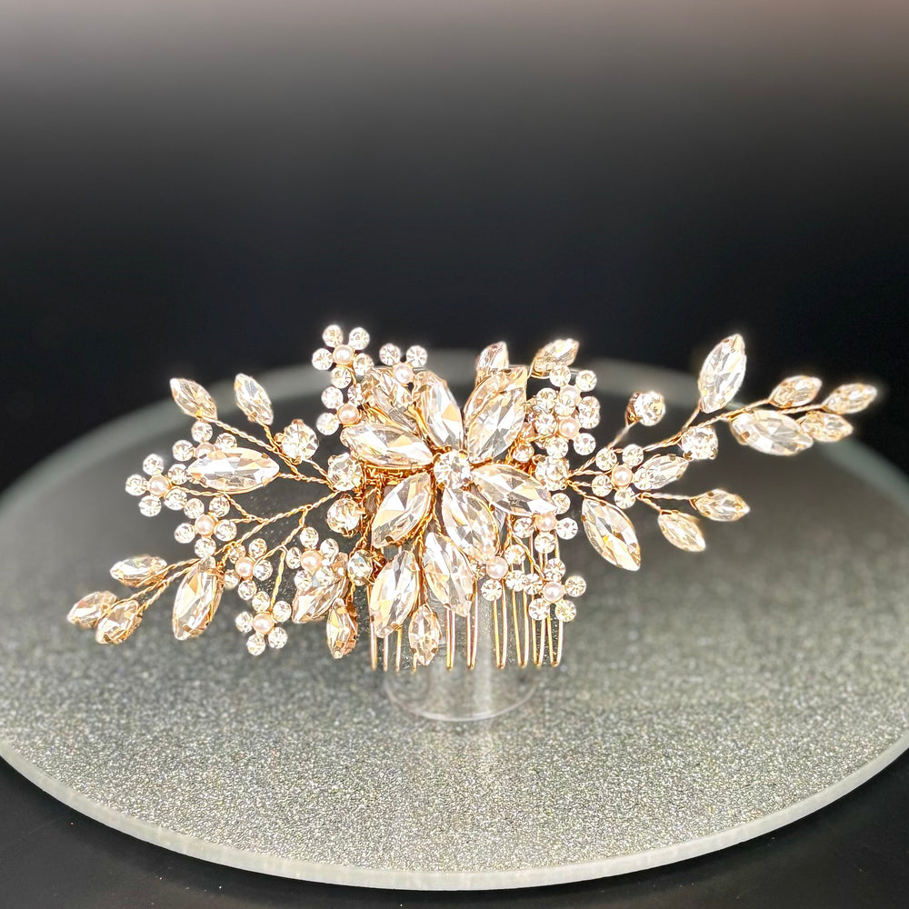 Gold Bridal Hair Comb Embellished with Crystals TT1055