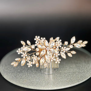 Gold Bridal Hair Comb Embellished with Crystals TT1055