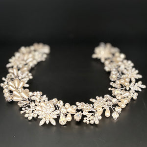 Silver Bridal Hair Vine with Diamantés and Pearls TT1057