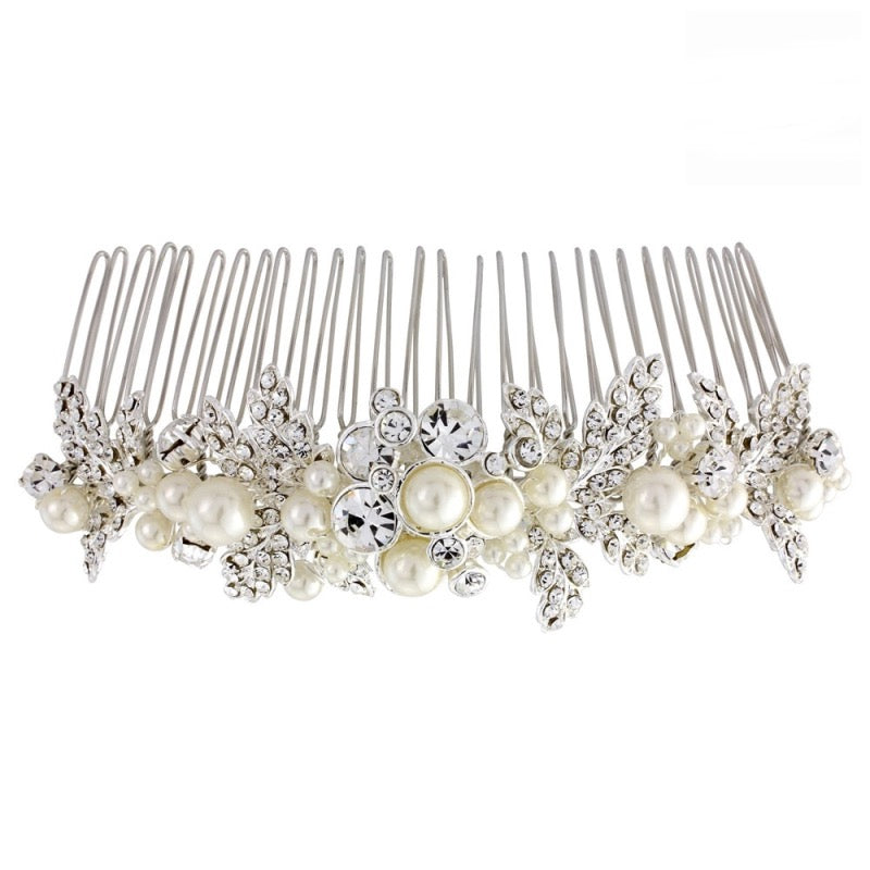 Maisie Bridal Hair Comb with CZ Crystals and Ivory Pearls