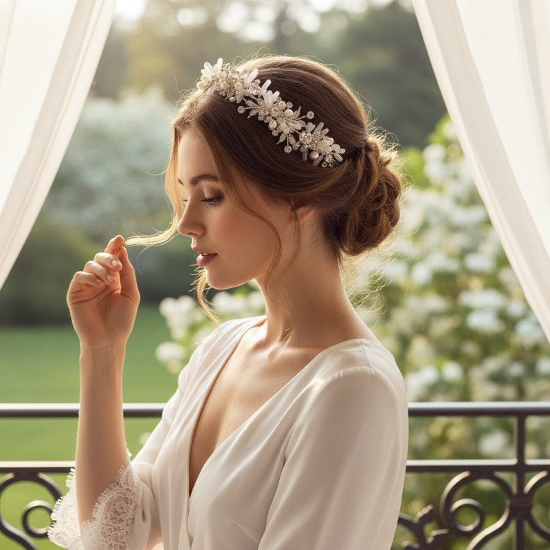 Silver Bridal Hair Vine with Crystals and Pearls