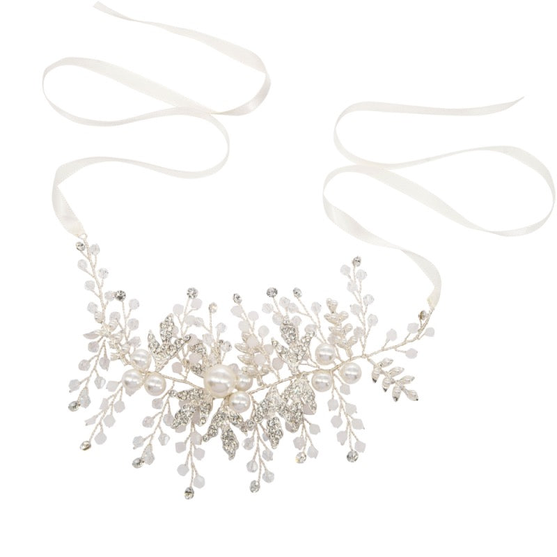 Silver Bridal Hair Vine with Crystals and Pearls