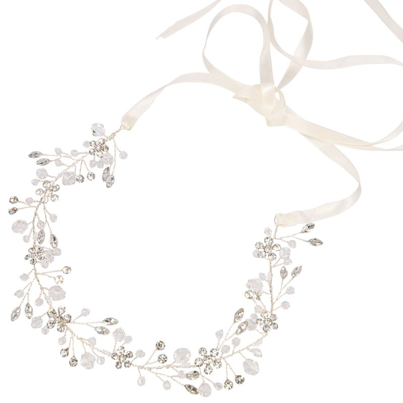Silver Bridal Hair vine with floral Crystals