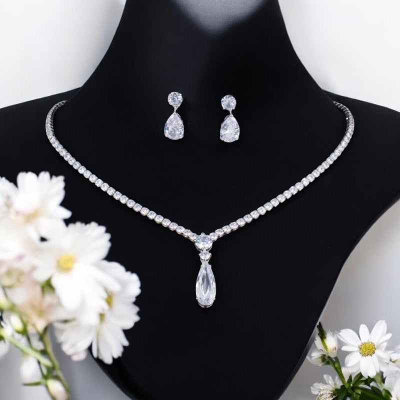 Crystal Drop Necklace and Earring Set