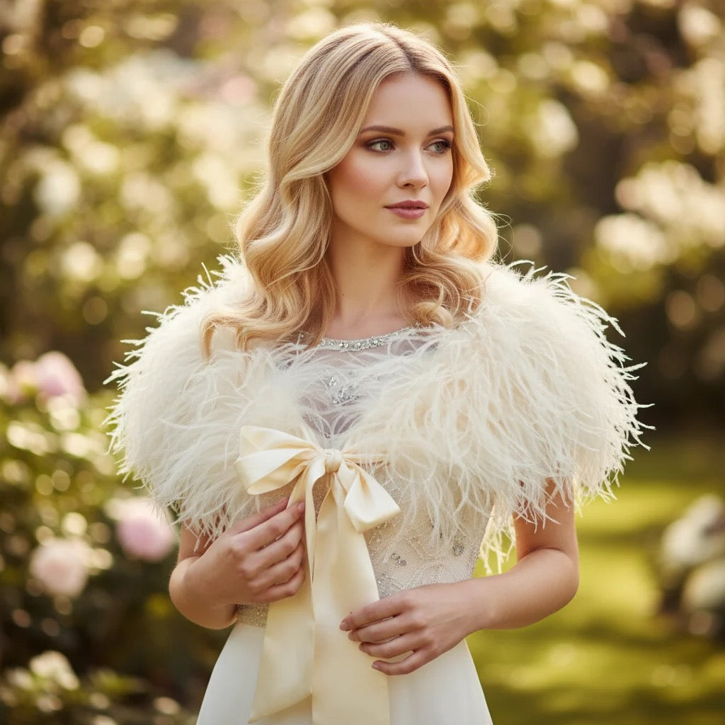 Ivory Ostrich Feather Stole, Luxury Bridal Wrap