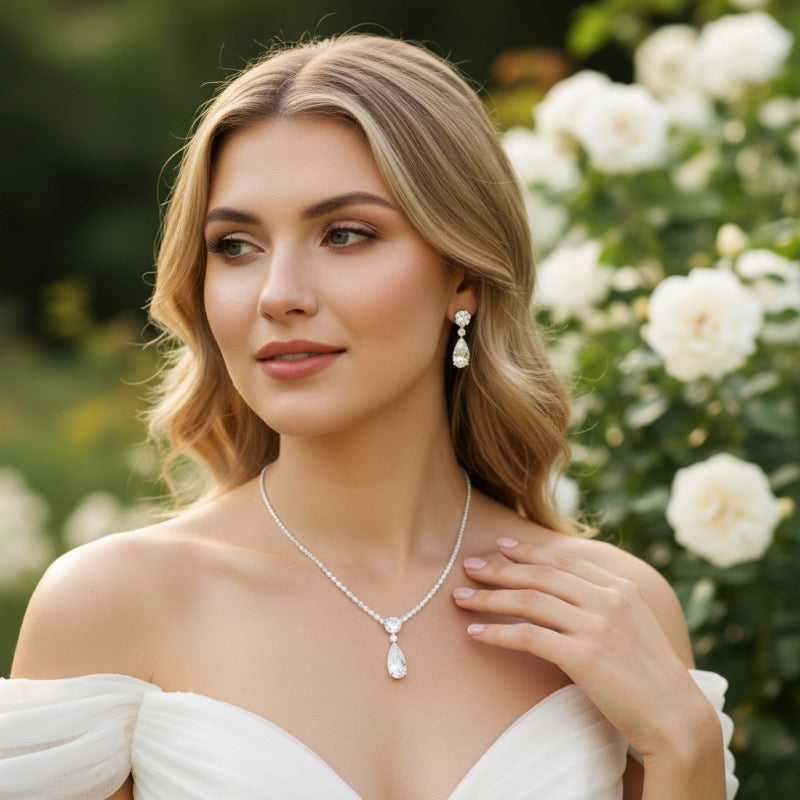 Crystal Drop Necklace and Earring Set