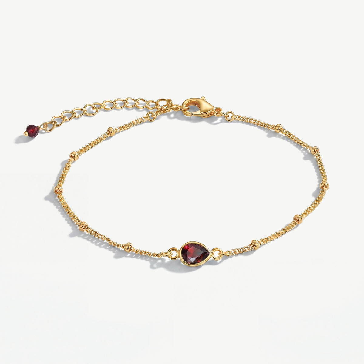 January Garnet Birthstone Bracelet in 18ct recycled gold plate. A meaningful red gemstone bracelet