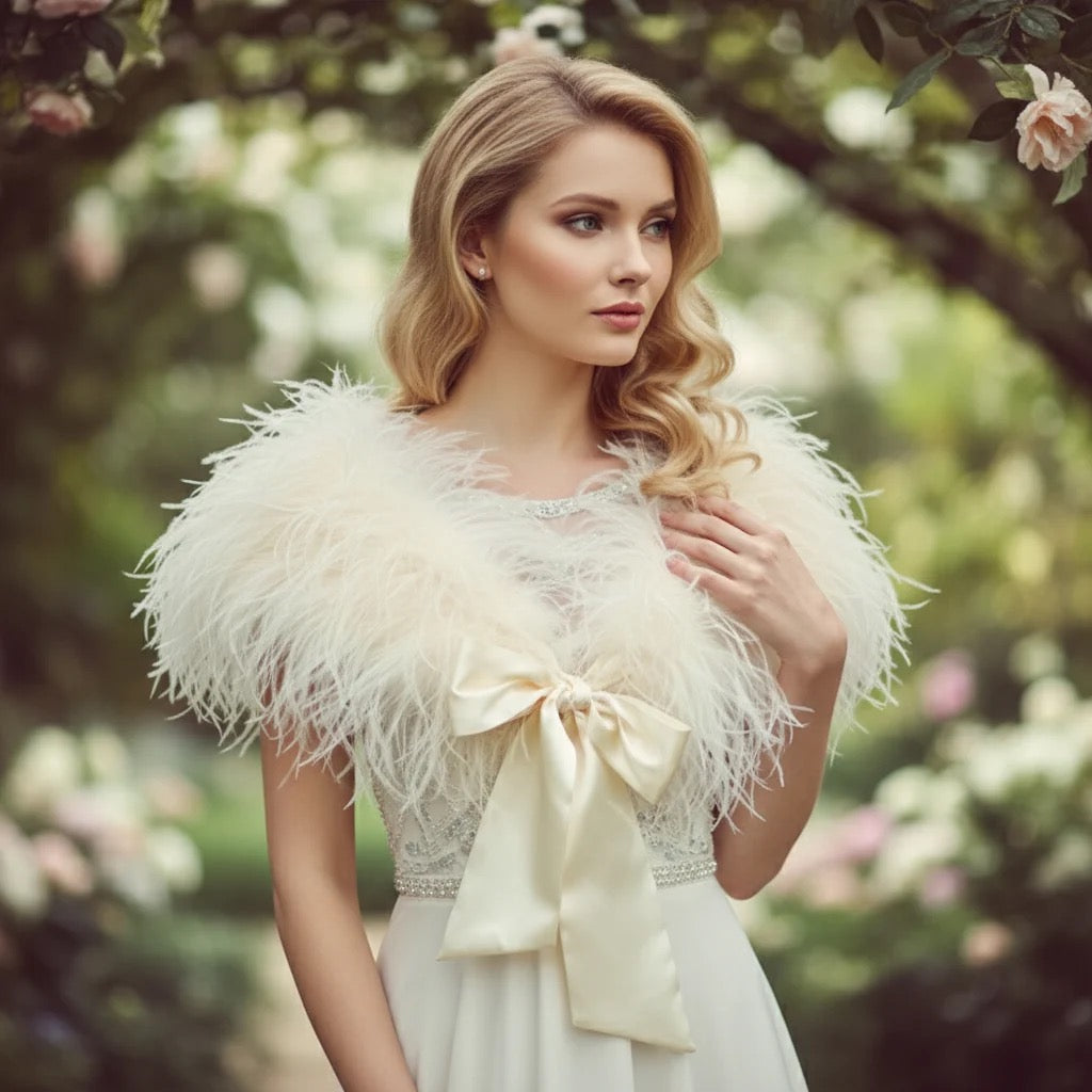 Ivory Ostrich Feather Stole, Luxury Bridal Wrap