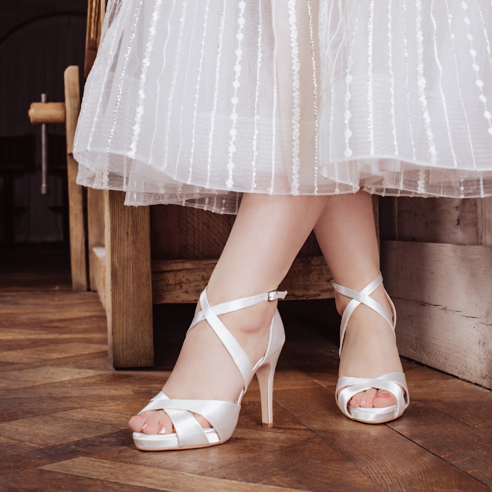 Ivory Satin Wedding Shoe High Heel Platform By Perfect Bridal, SIZE 6, Kendall ***SALE***