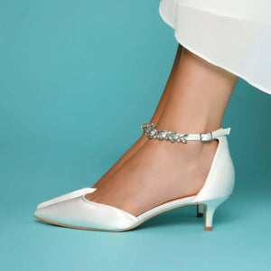 Ivory Satin Wedding Shoes with Ankle Strap, By Perfect Bridal, ELIZA, Size 5 ***SALE***