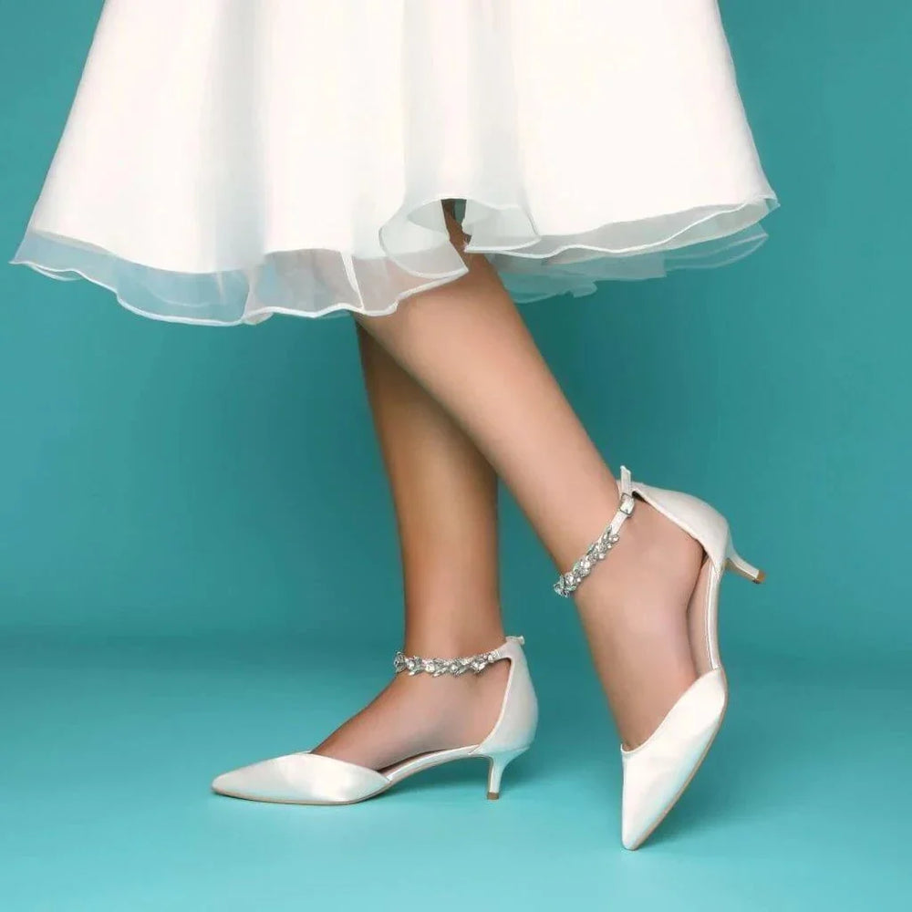 Ivory Satin Wedding Shoes with Ankle Strap, By Perfect Bridal, ELIZA, Size 5 ***SALE***