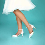 Low Heel Bridal Shoe, Ivory Satin with Keshi Pearls, Size 6, ELLAMID ***SALE***