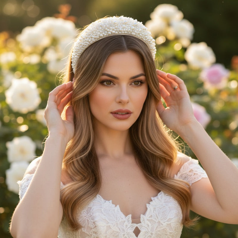 Luxury Pearl Bridal Headband, Wedding Alice Band Topknot Tiaras