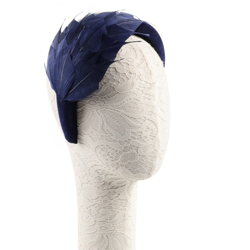 Navy Blue Feather Fascinator Headband, Race Day Headpiece, Mother of The Bride Headdress, A9657