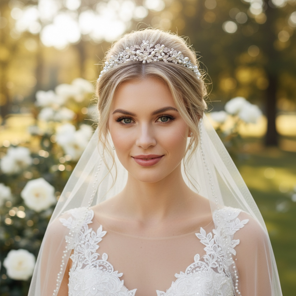 Pearl Wedding Tiara with Diamantes