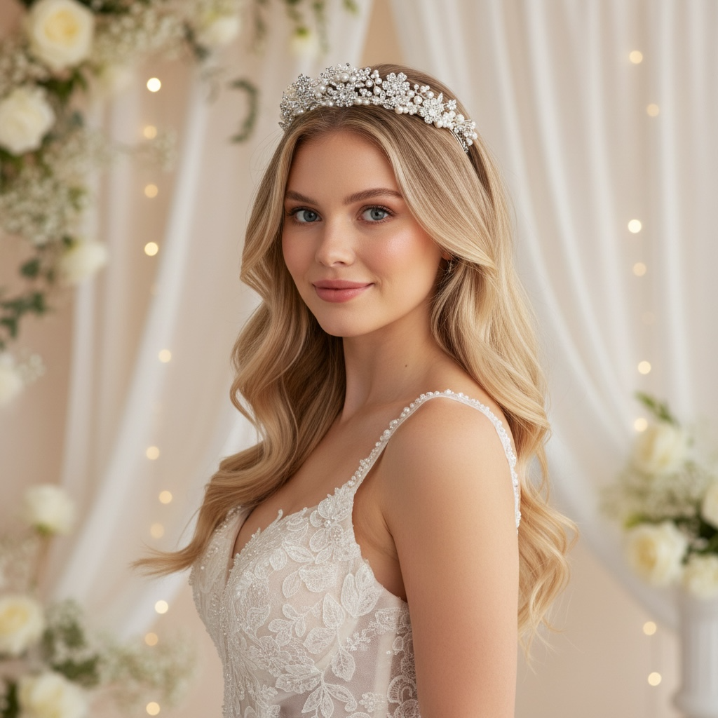 Pearl & Crystal Floral Bridal Tiara, Elegant Wedding Headpiece TLT4560 - Topknot Tiaras & Veils