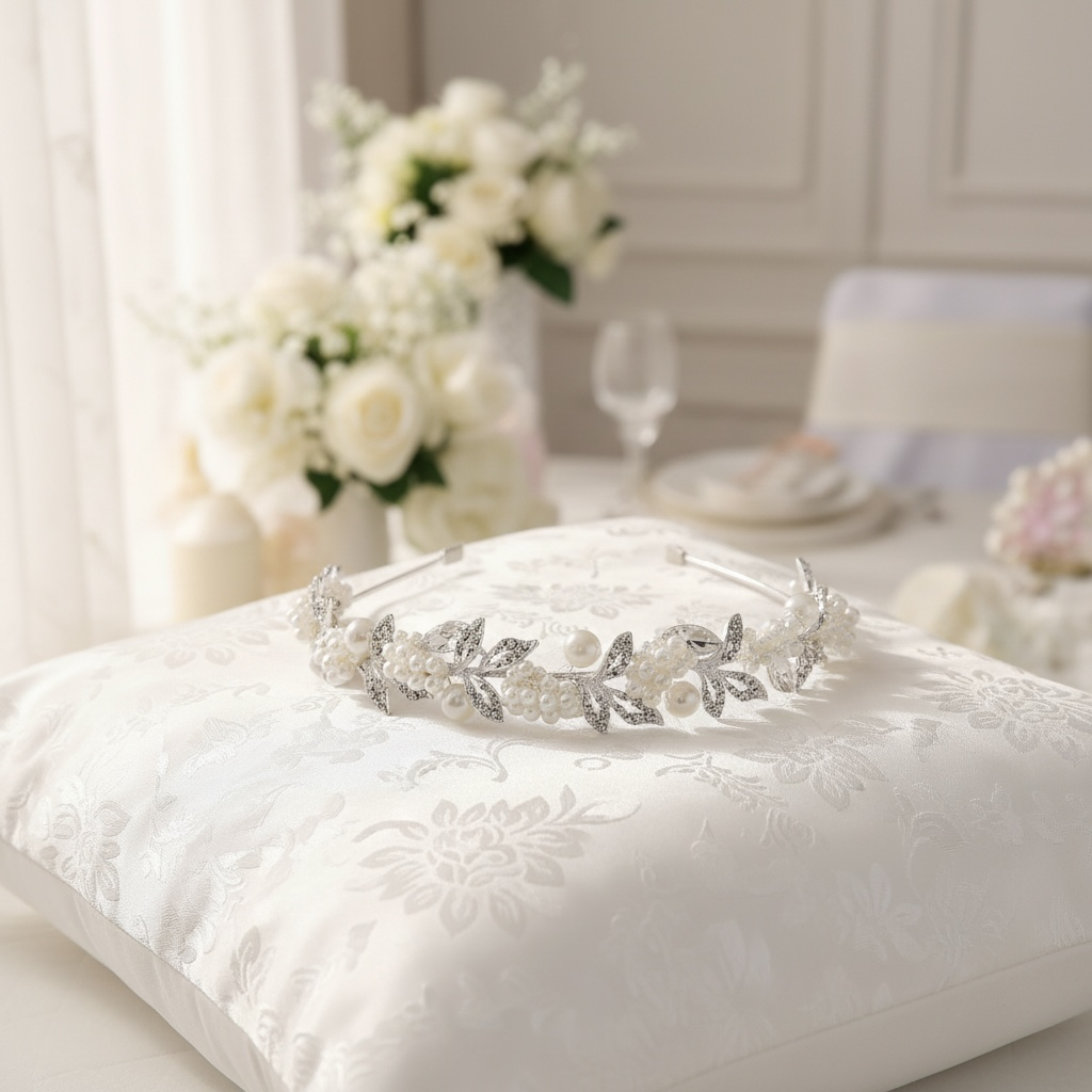 Pearl & Crystal Leaf Bridal Headband – Elegant Silver Wedding Headpiece TLT4715 - Topknot Tiaras & Veils