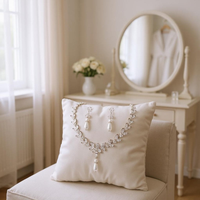 Pearl Drop Bridal Necklace and Earring Set
