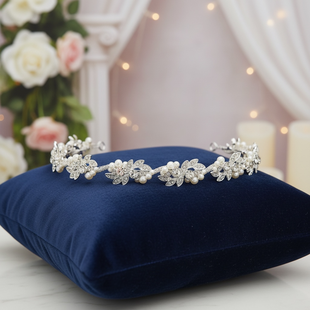 Silver floral Wedding Hair Vine with crystals and pearls