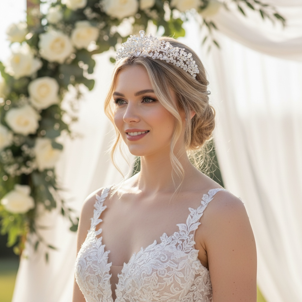 Luxury bridal tiara with crystals and pearls