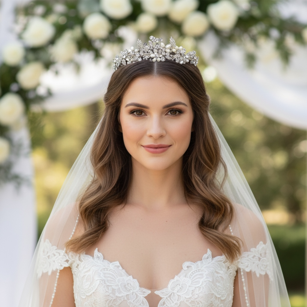 Crystal and pearl bridal headpiece for wedding day