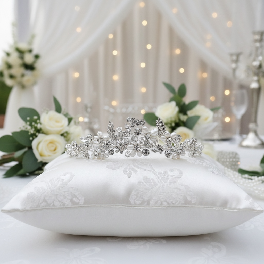 Crystal and pearl bridal headpiece for wedding day