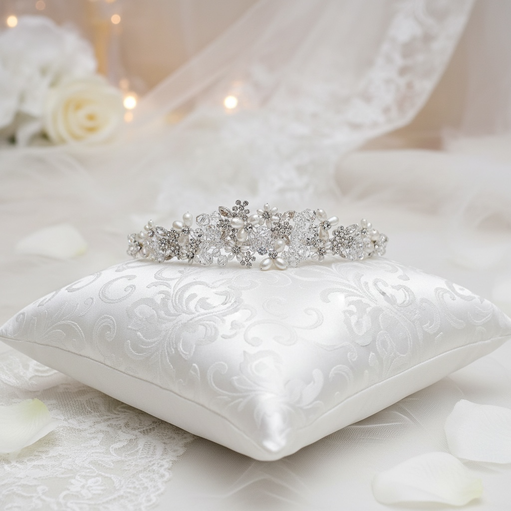 Pearl and crystal bridal tiara for wedding hairstyle