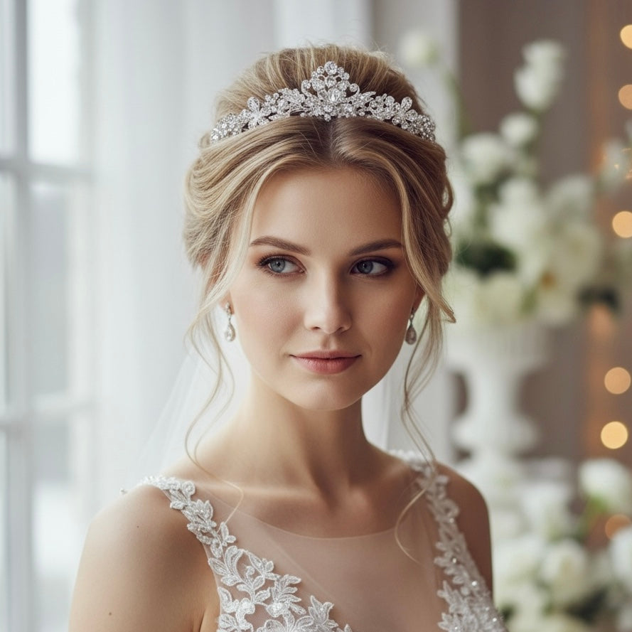Floral Crystal Bridal Tiara – Elegant Wedding Crown