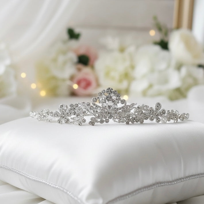 Floral Crystal Bridal Tiara – Elegant Wedding Crown