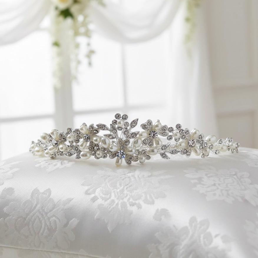 Pearl Wedding Tiara with Diamantes