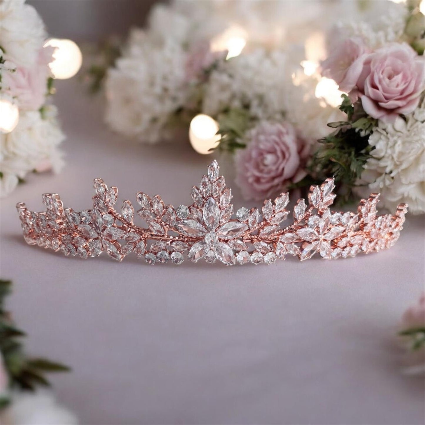Rose Gold Wedding Tiara with Crystals